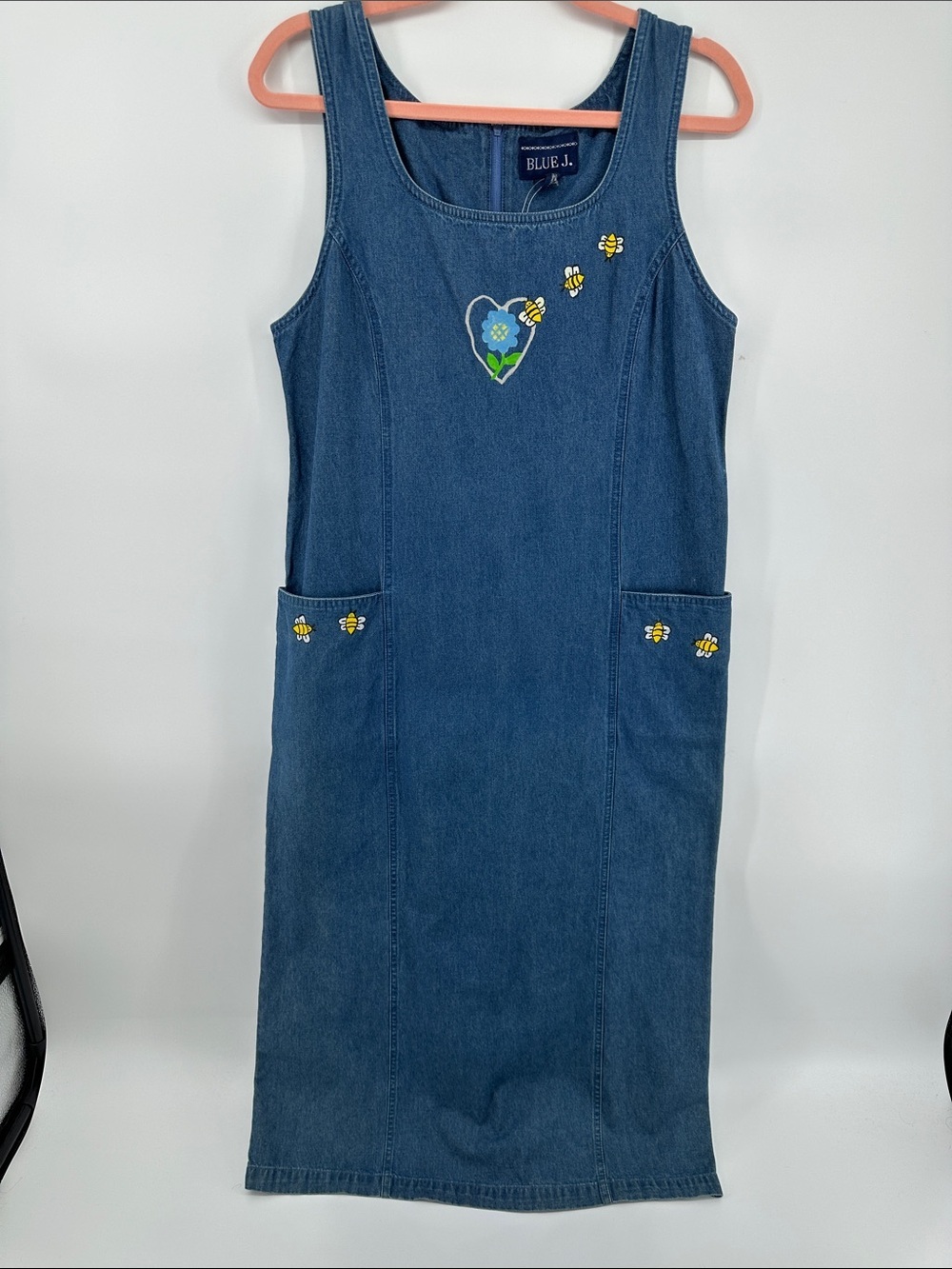 BlueJ VTG 90s Teachercore Cottagecore  Pinafore Dress w/Painted Bee SzS